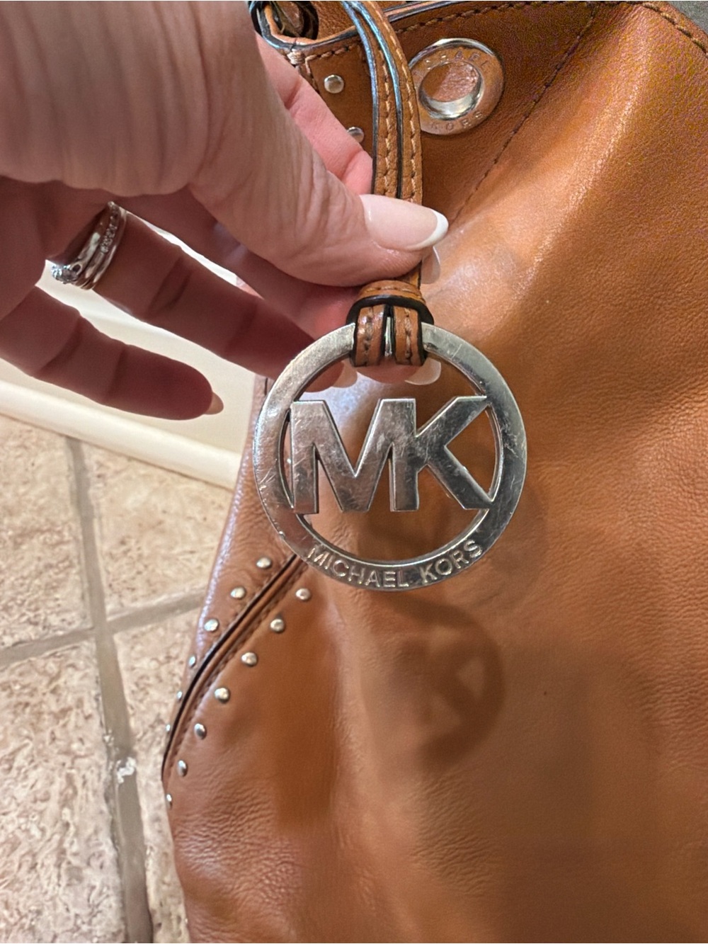 Michael Kors Studded Leather Shoulder Tote and Wallet in Cognac - Picture 2 of 6